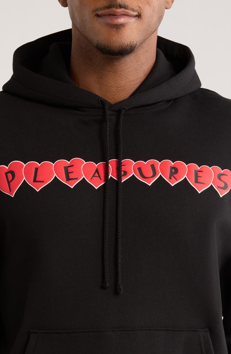 PLEASURES Grin Heart Graphic Hoodie, Alternate, color, Black