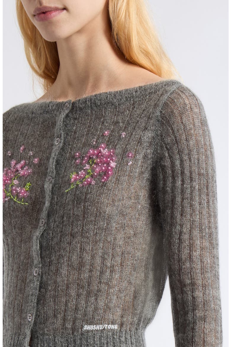 Floral Embroidered Wool & Mohair Blend Sweater, Alternate, color, GREY