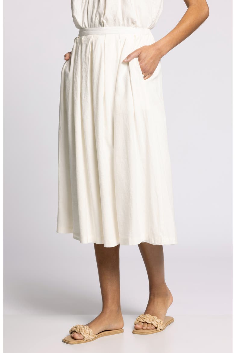 Lydia Pleated Linen Blend Midi Skirt, Alternate, color, WHITE