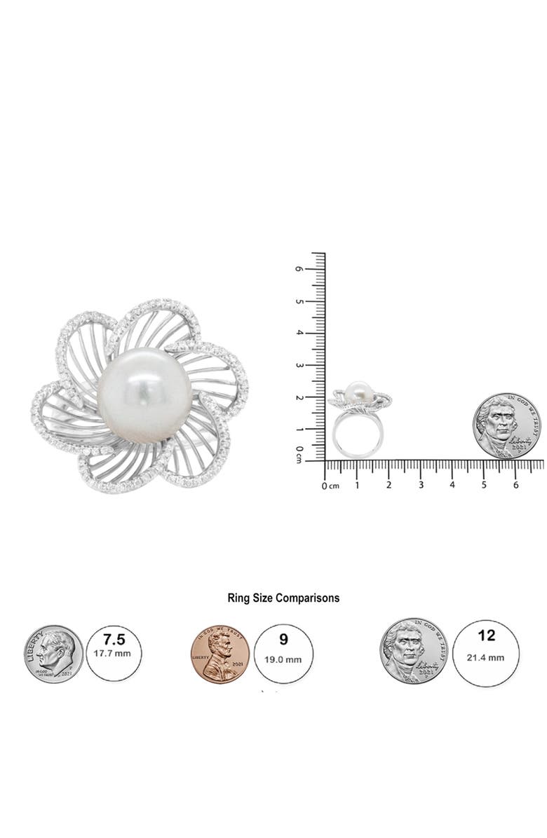 Haus of Brilliance 14K White Gold 11mm Pearl and 1/3 Cttw Diamond Openwork Flower Blossom Ring, Alternate, color, White