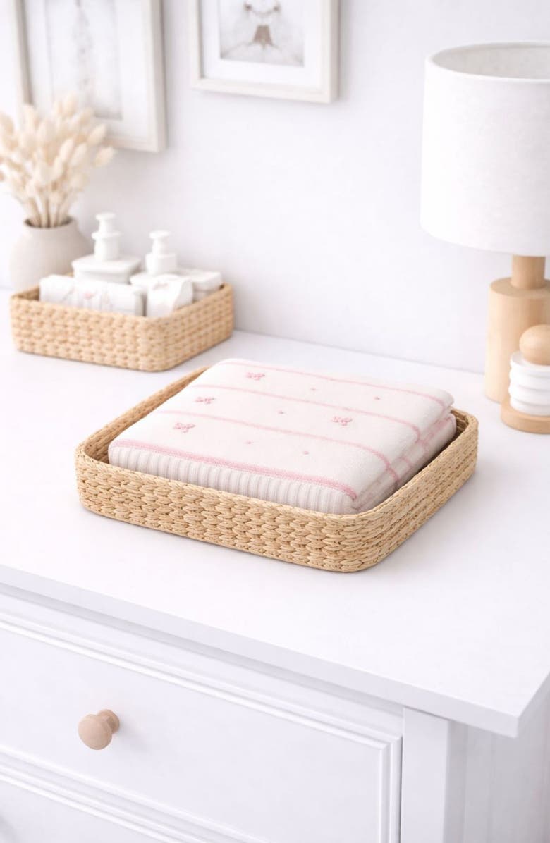 Domani Home Bow Embroidered Knit Baby Blanket, Alternate, color, Pink