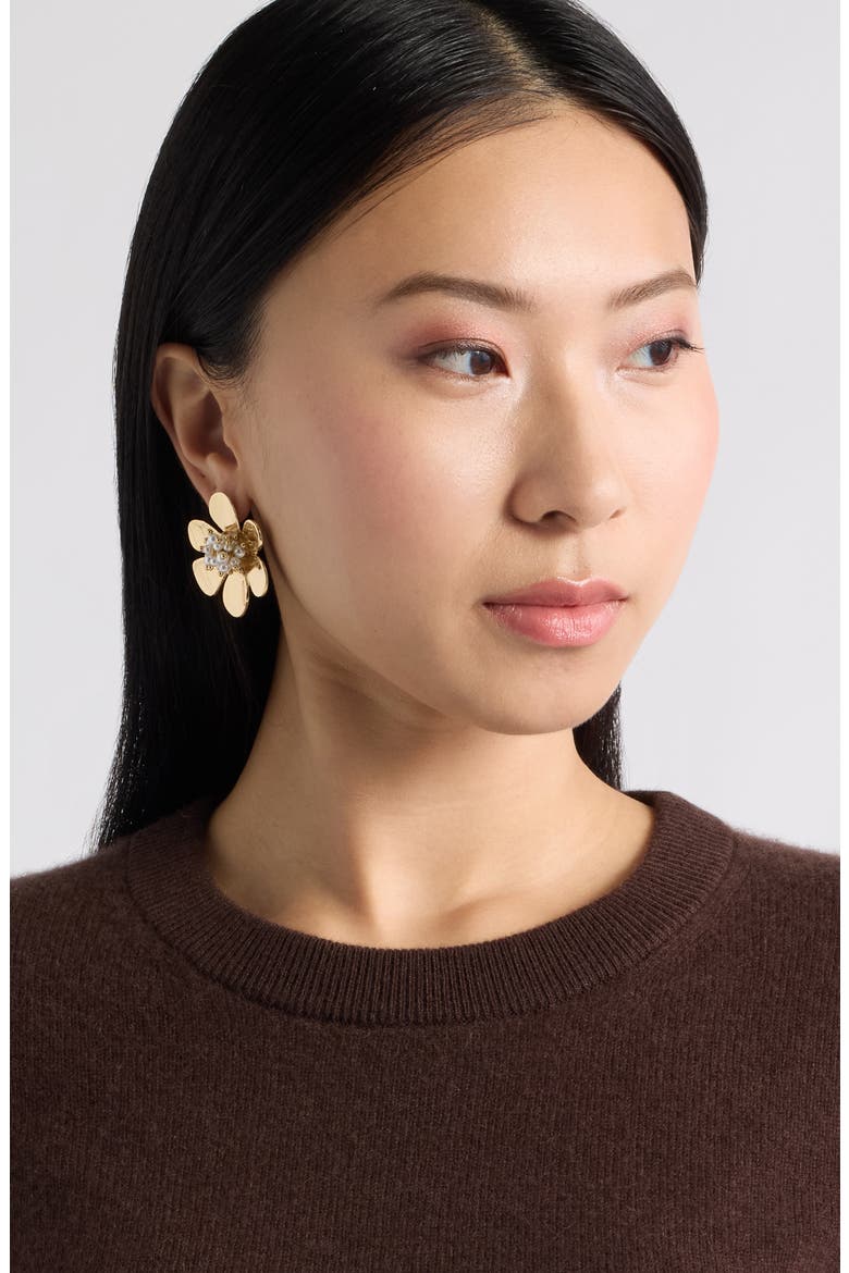 Faux Pearl Flower Stud Earrings, Alternate, color, WHITE- GOLD