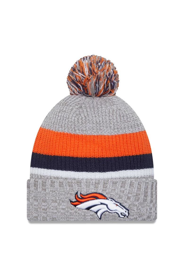 Men's New Era Heather Gray Denver Broncos Cuffed Knit Hat with Pom, Main, color, Heather Gray