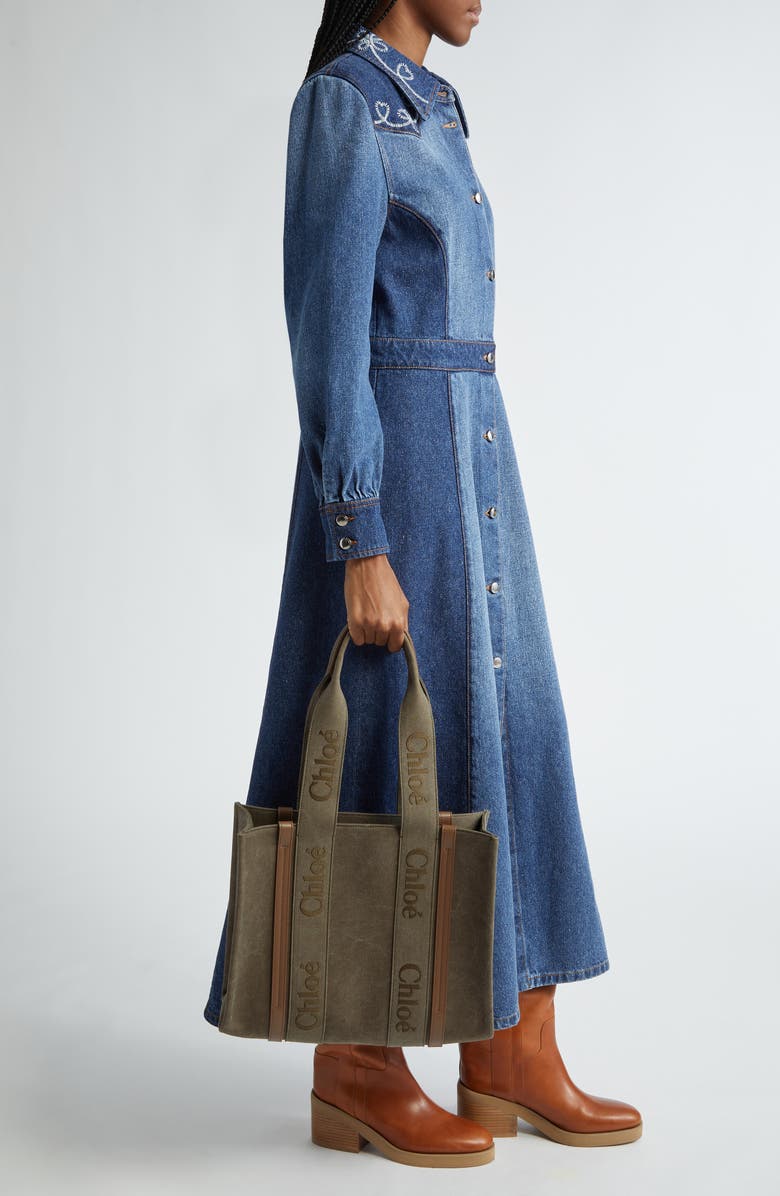 Chloé Woody Linen Canvas Tote, Alternate, color,