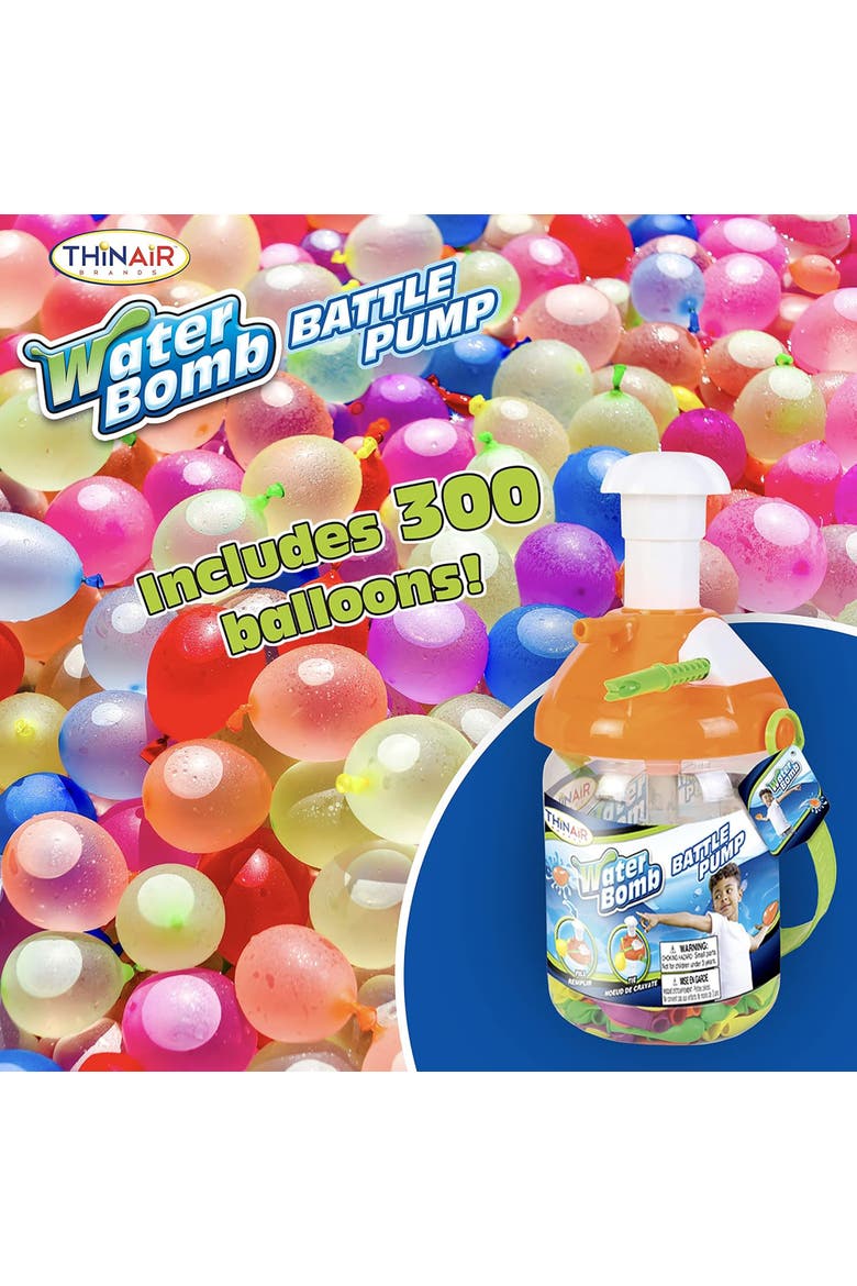 Water Bomb Battle Pump, 300 Balloons and Inflator with Tying Tool, Alternate, color, Multicolored