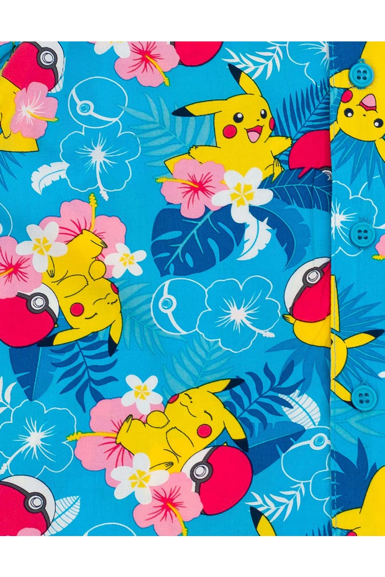 Pikachu Short Sleeve Button Down Shirt, Alternate, color, Blue