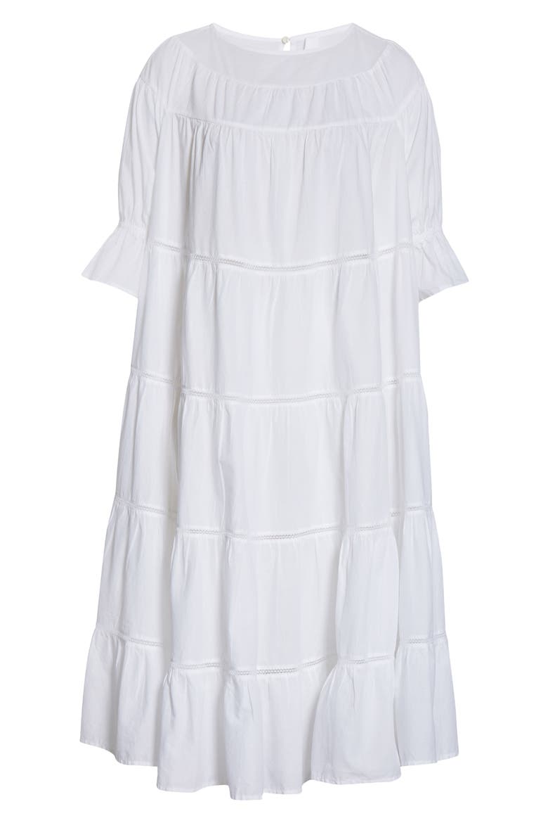 Paradis Open Tier Cotton Dress, Alternate, color, WHITE