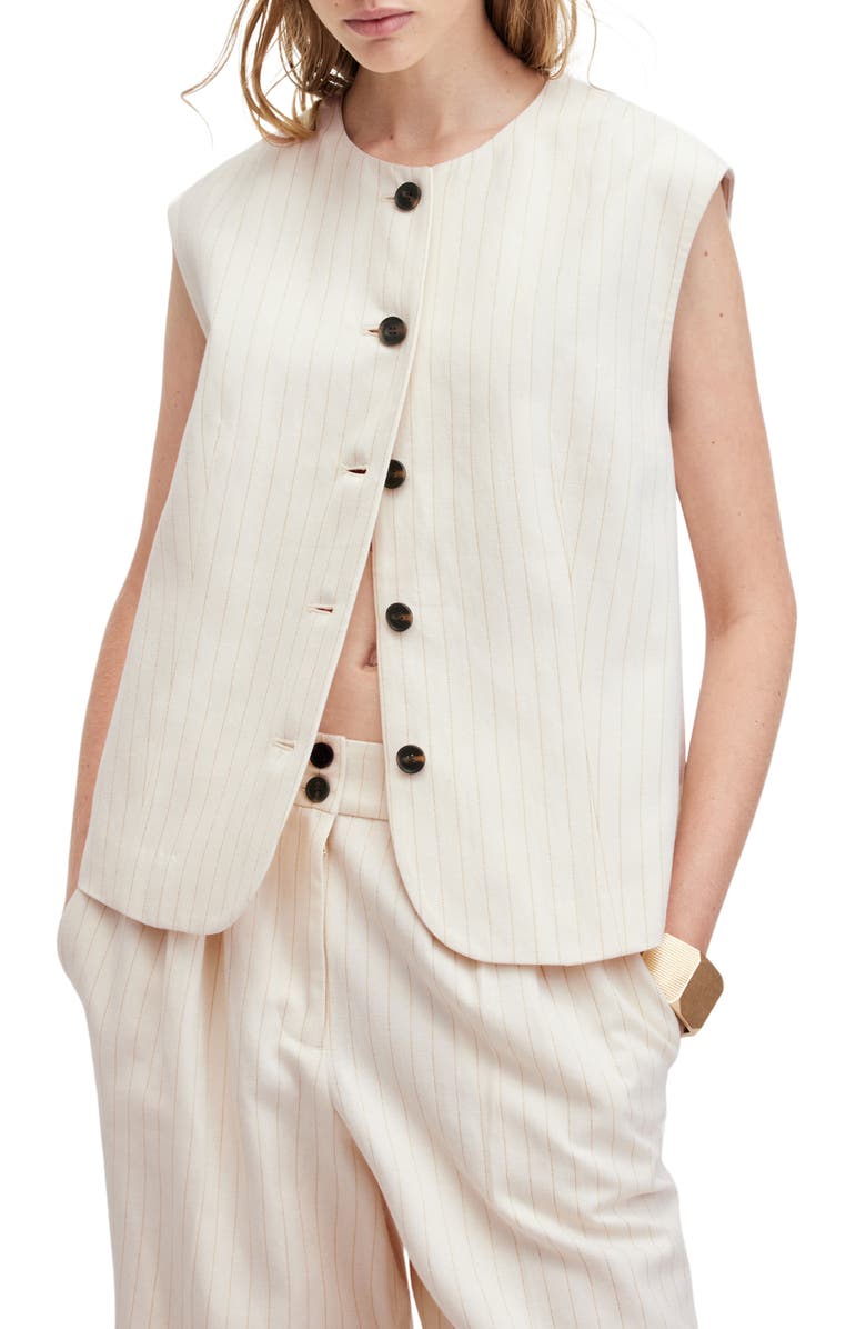 AllSaints Payton Pinstripe Vest, Main, color, Ivory White