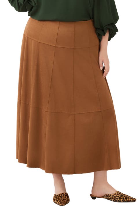 Tiered Faux Suede Midi Skirt