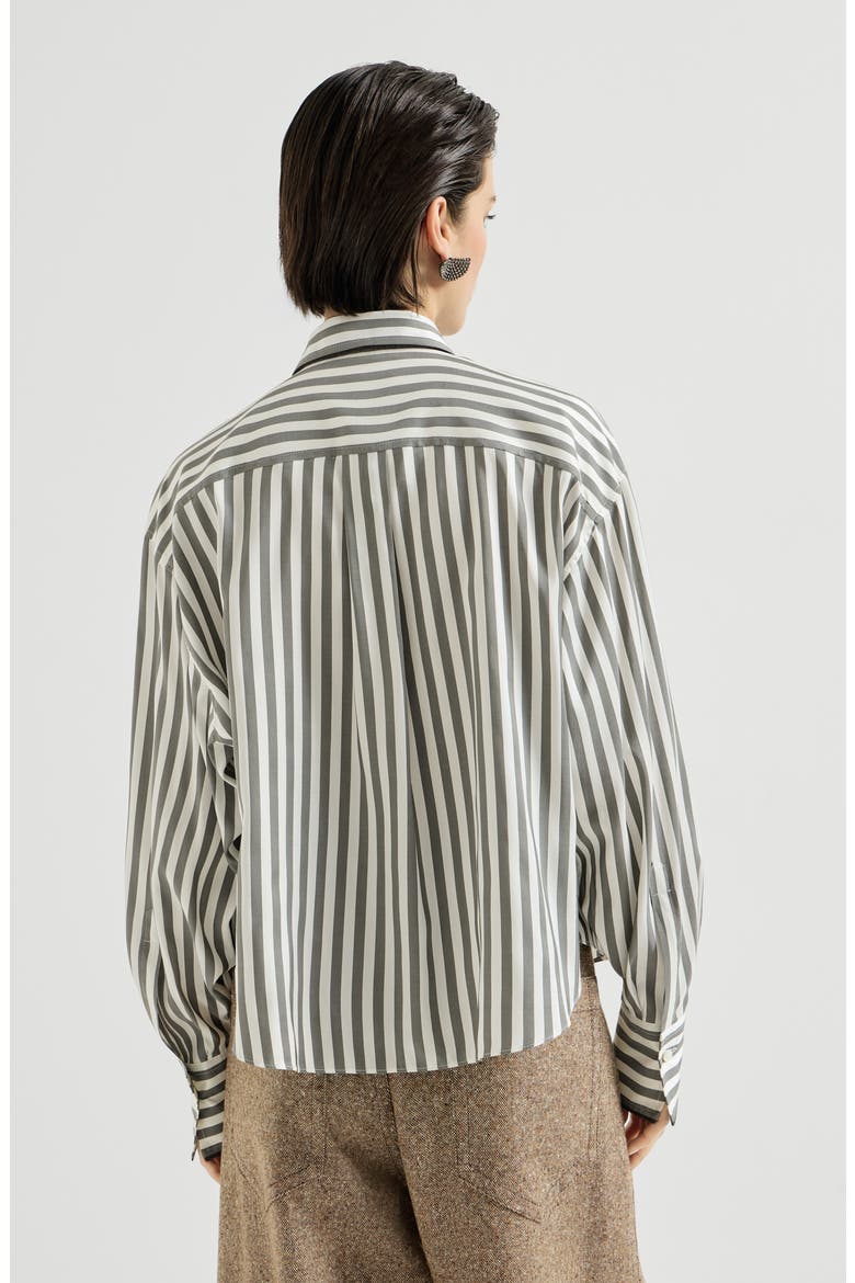 Striped silk poplin shirt with virgin wool foulard, Alternate, color, Green