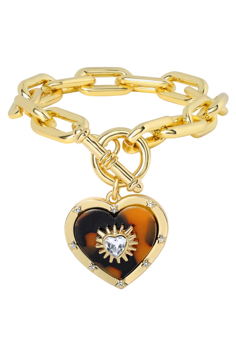 Heart Charm Bracelet Chunky Gold-tone, Toggle Closure, Main, color, Brown