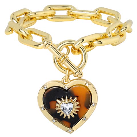 Heart Charm Bracelet Chunky Gold-tone, Toggle Closure