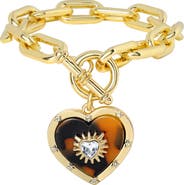 Jessica Simpson Heart Charm Bracelet Chunky Gold-tone, Toggle Closure