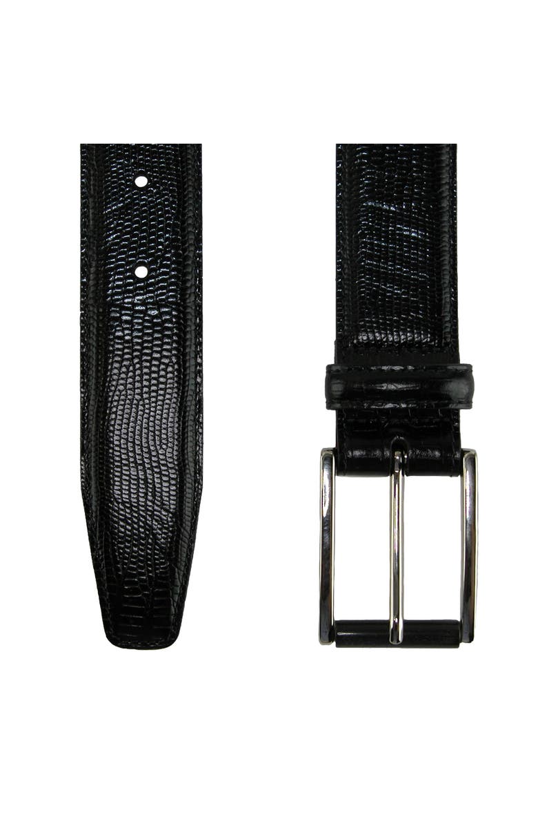 CrookhornDavis Men's Django Turin Tejus Lizard Print Dress Belt, Alternate, color, Black