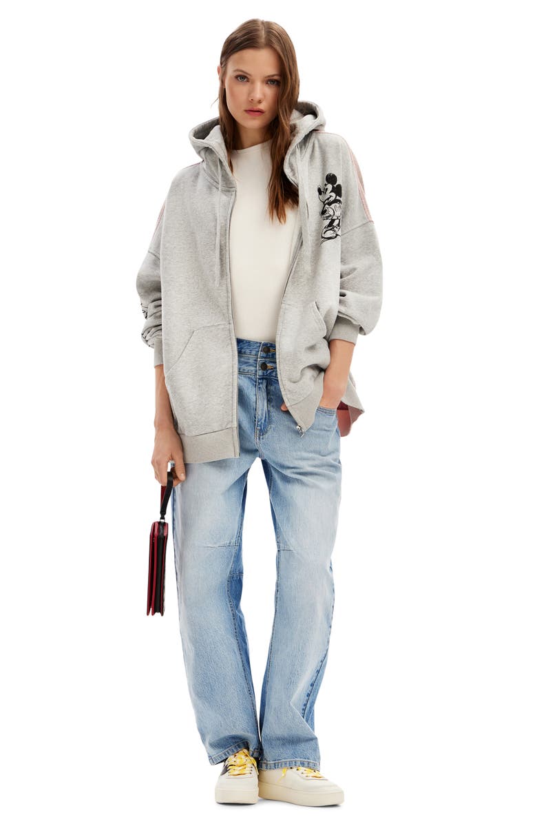 Desigual x Disney Mickey Mouse Cotton Graphic Zip-Up Sweater Hoodie, Alternate, color,