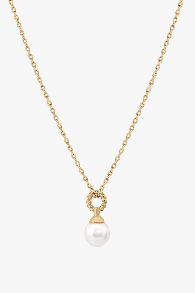 14k Gold Plated Marie Pearl Charm Necklace Dainty Minimalist Gift, Main, color, Gold