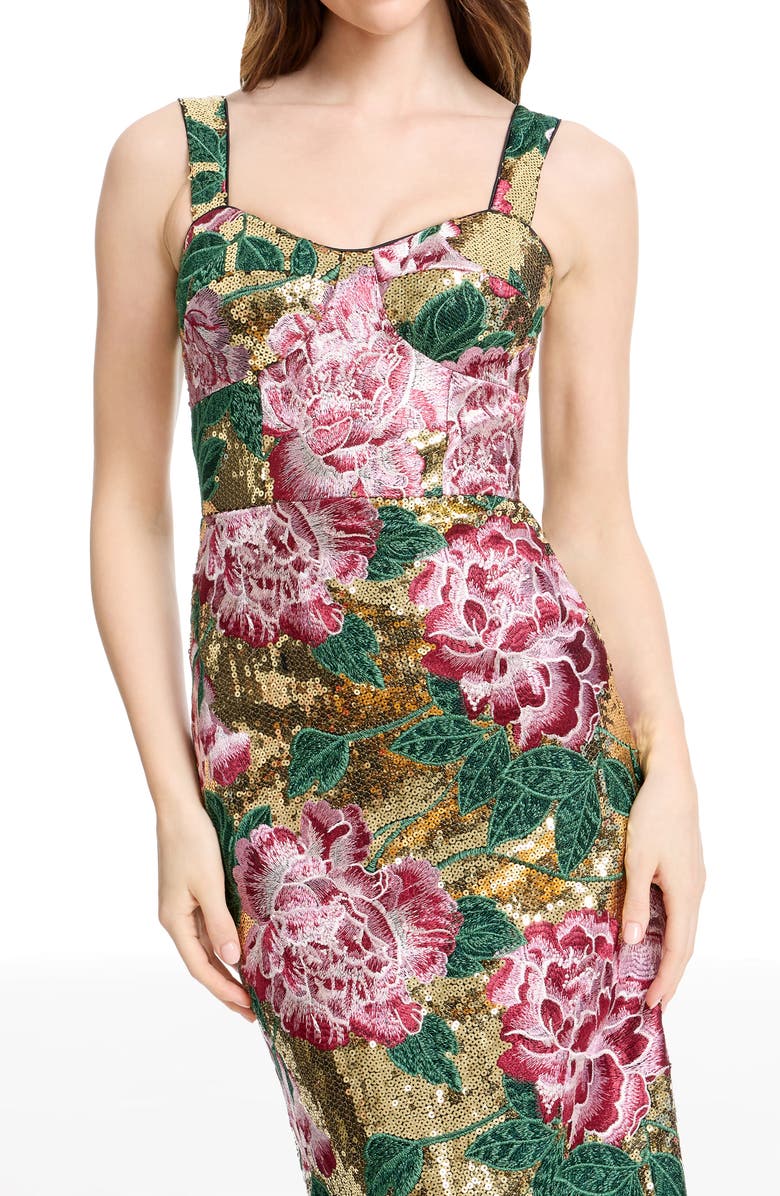 Dress the Population Reese Embroidered Floral Sequin Sheath Gown, Alternate, color, Gold Multi