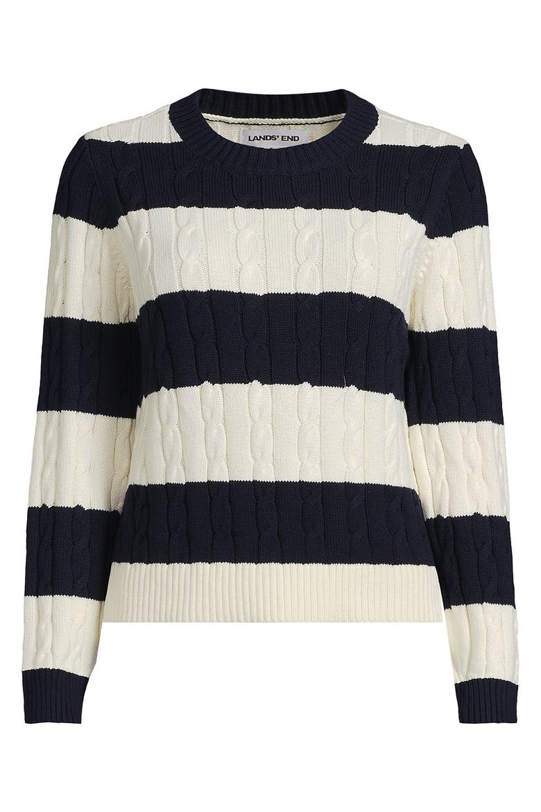 Plus Size Drifter Classic Cable Crew Neck Sweater, Alternate, color, Navy/Ivory Rugby Stripe