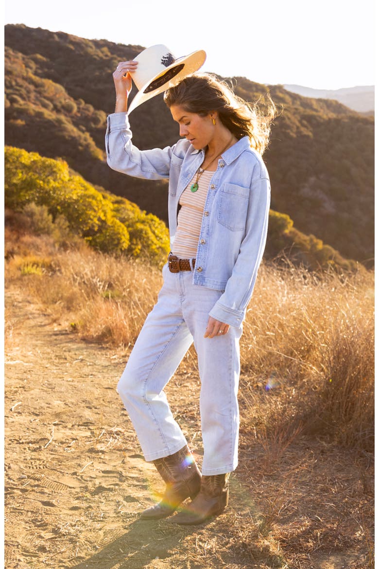 Flora Denim Shacket, Alternate, color, Savannah