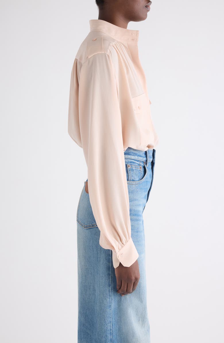 Chloé Gathered Silk Crêpe de Chine Shirt, Alternate, color, Delicate Pink