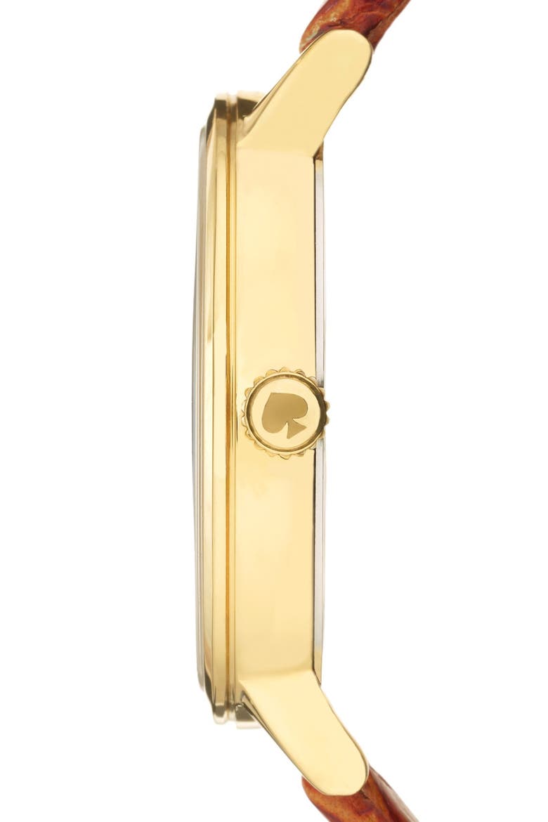 'metro' embossed leather strap watch, 34mm, Alternate, color, DEEP CARAMEL