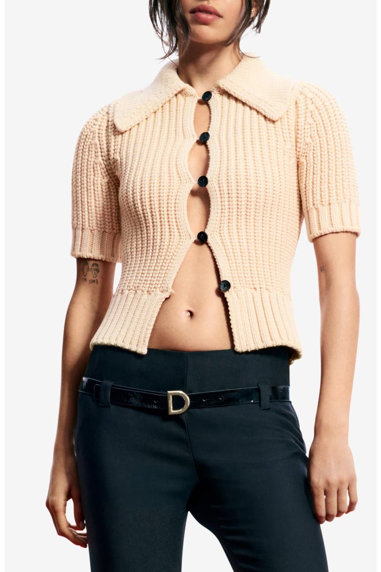 Short Sleeve Cotton Blend Cardigan, Main, color, BEIGE