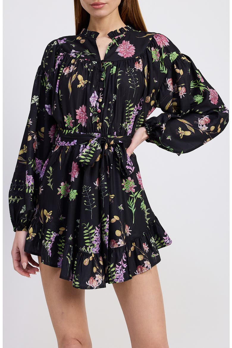 Harper Metallic Floral Long Sleeve Minidress, Alternate, color, BLACK GOLD MULTI