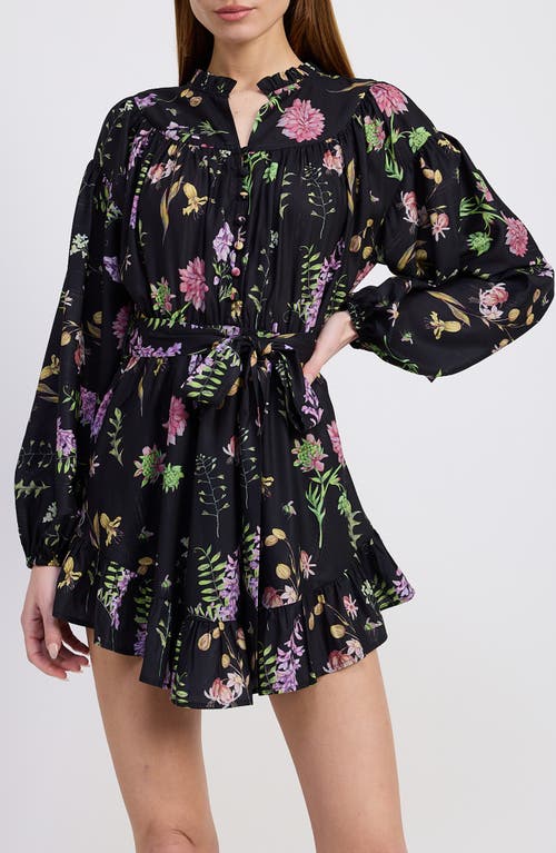 En Saison Harper Metallic Floral Long Sleeve Minidress In Black