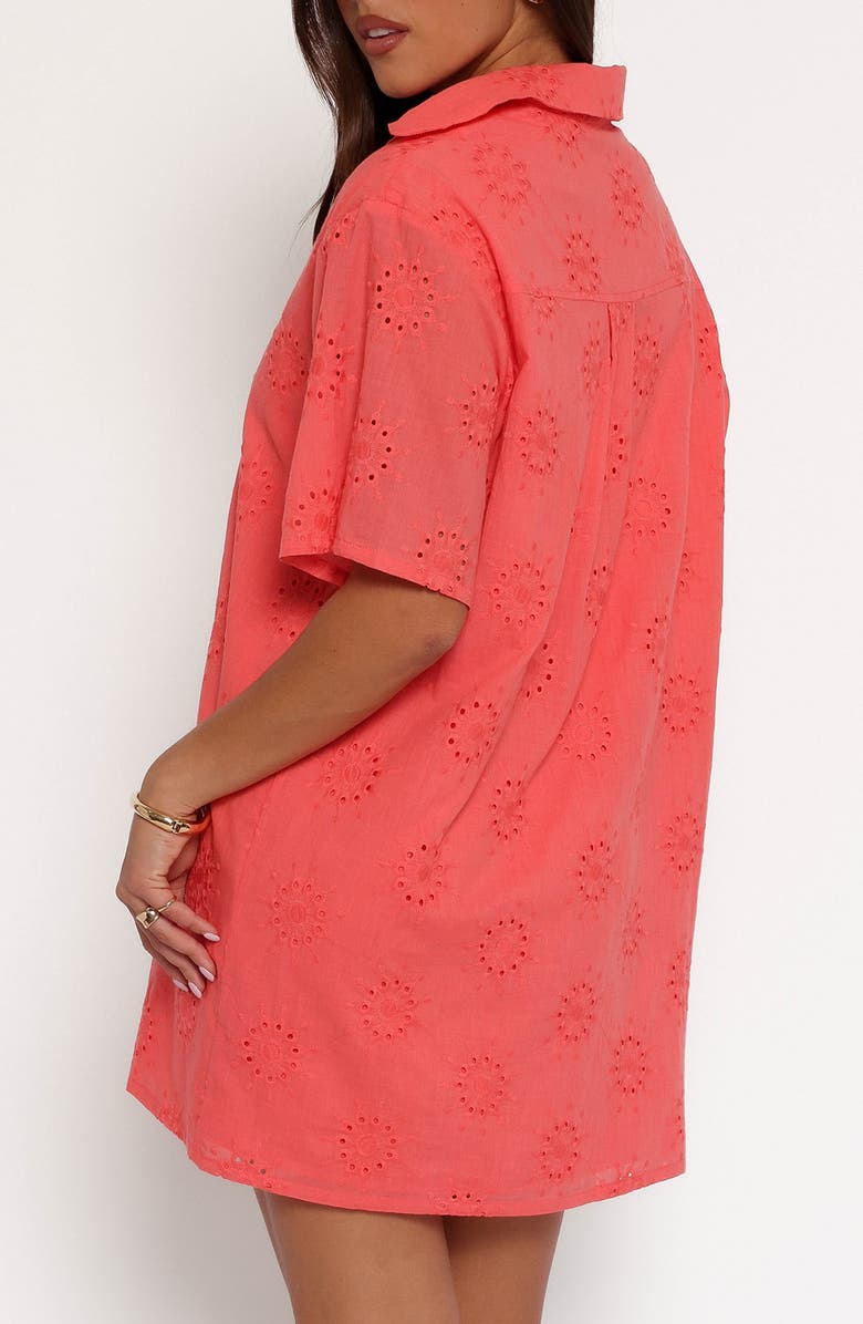 Petal & Pup Norah Embroidered Cotton Mini Shirtdress, Alternate, color, Coral