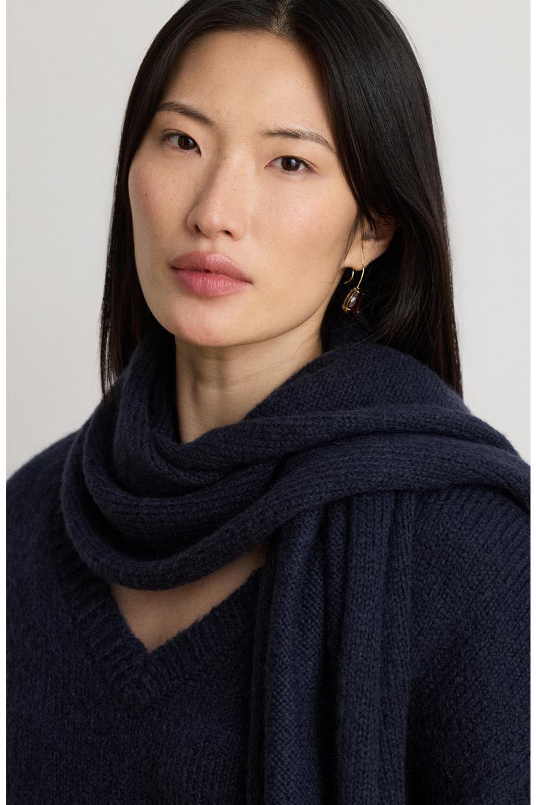 V-Neck Sweater & Scarf, Alternate, color, LAUREN NAVY BLUE