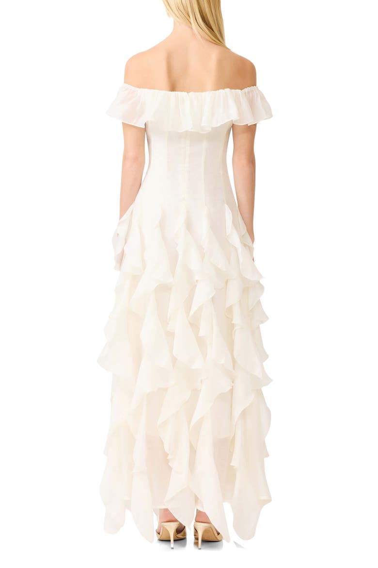 Yvette Off the Shoulder Ruffle Gown, Alternate, color, WHITE