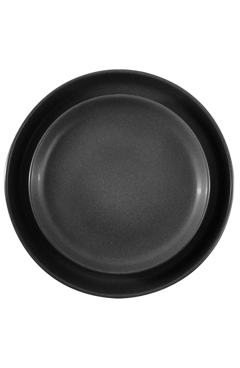 Soho Lounge Bryant Park 12 Piece Reactive Stoneware Dinnerware Set, Alternate, color, Black