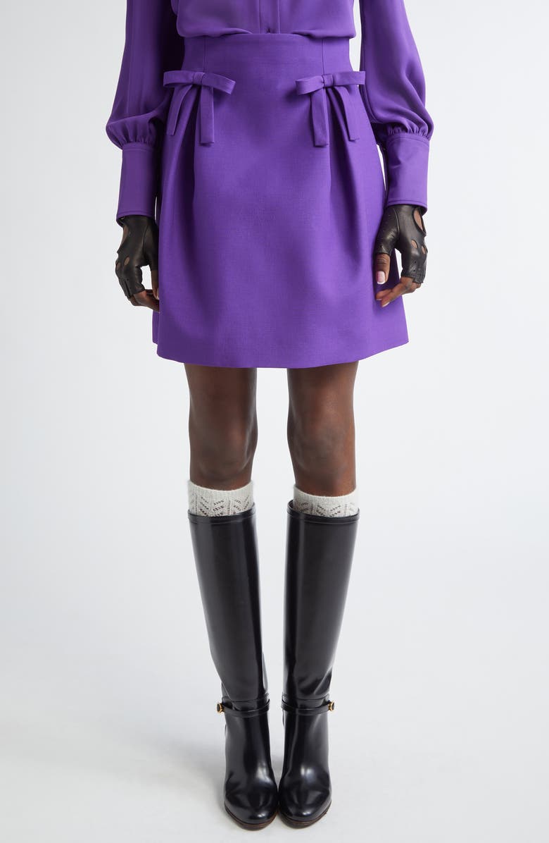 Valentino Garavani Bow Detail Crepe Couture Miniskirt, Main, color, 