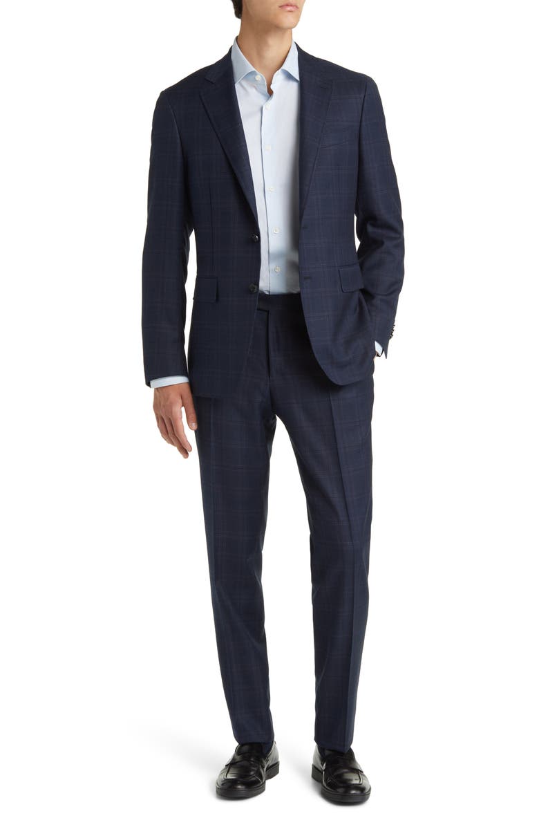 Canali Kei Trim Fit Dark Blue Plaid Wool Suit, Main, color,