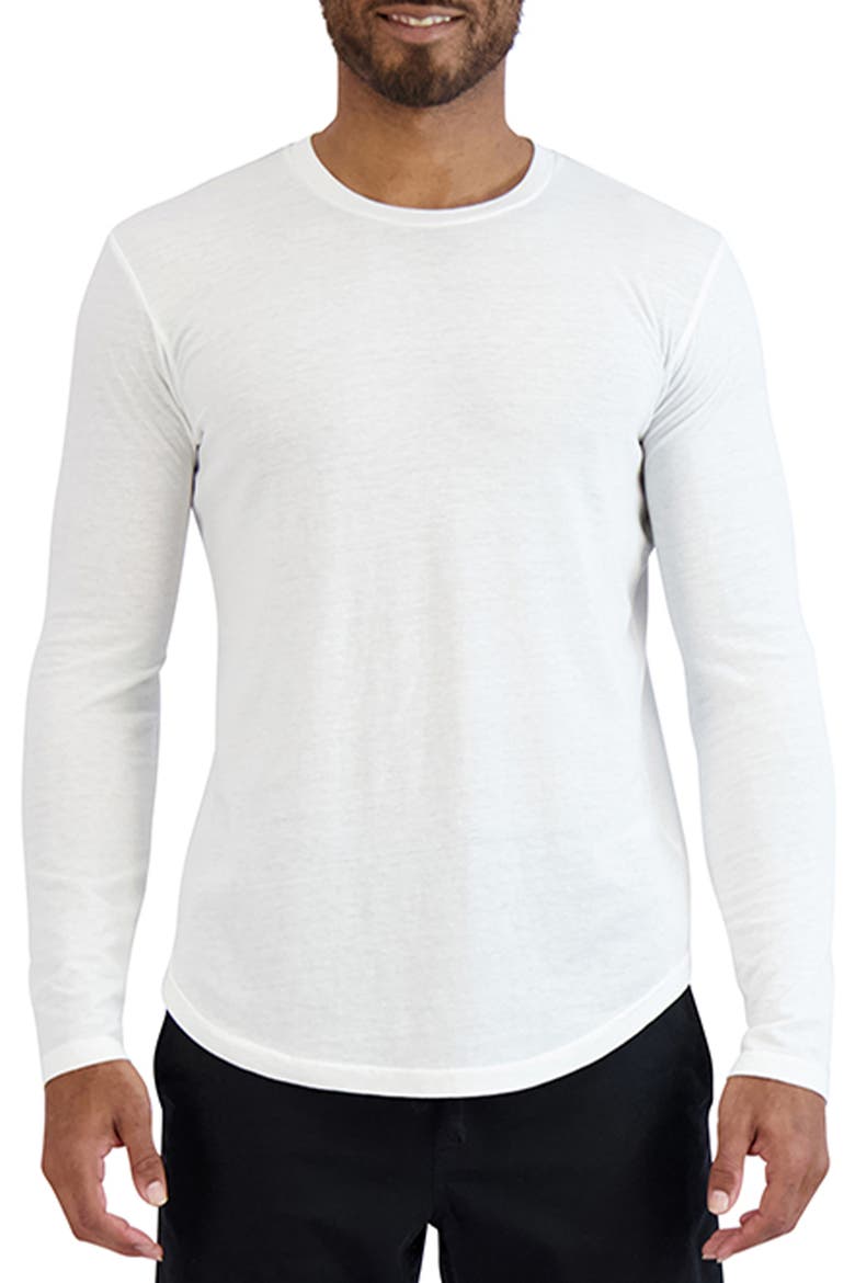 Tri-Blend Long Sleeve Scallop Crew T-Shirt, Main, color, WHITE