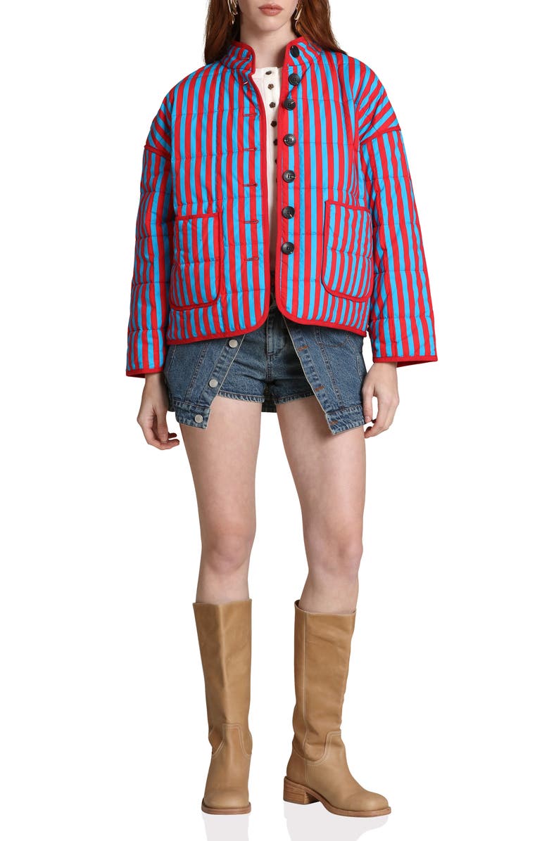 Avec Les Filles Stripe Boxy Quilted Cotton Blend Jacket, Alternate, color, Sailor Blue-Tomato S