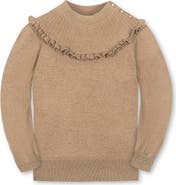 Hope & Henry Kids' Organic Long Sleeve Mock Neck Sweater with Ruffle