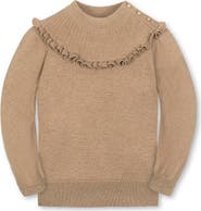 Hope & Henry Kids' Organic Long Sleeve Mock Neck Sweater with Ruffle