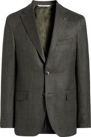 Jack Victor Midland Contemporary Fit Olive Green Wool Blend Herringbone Sport Coat