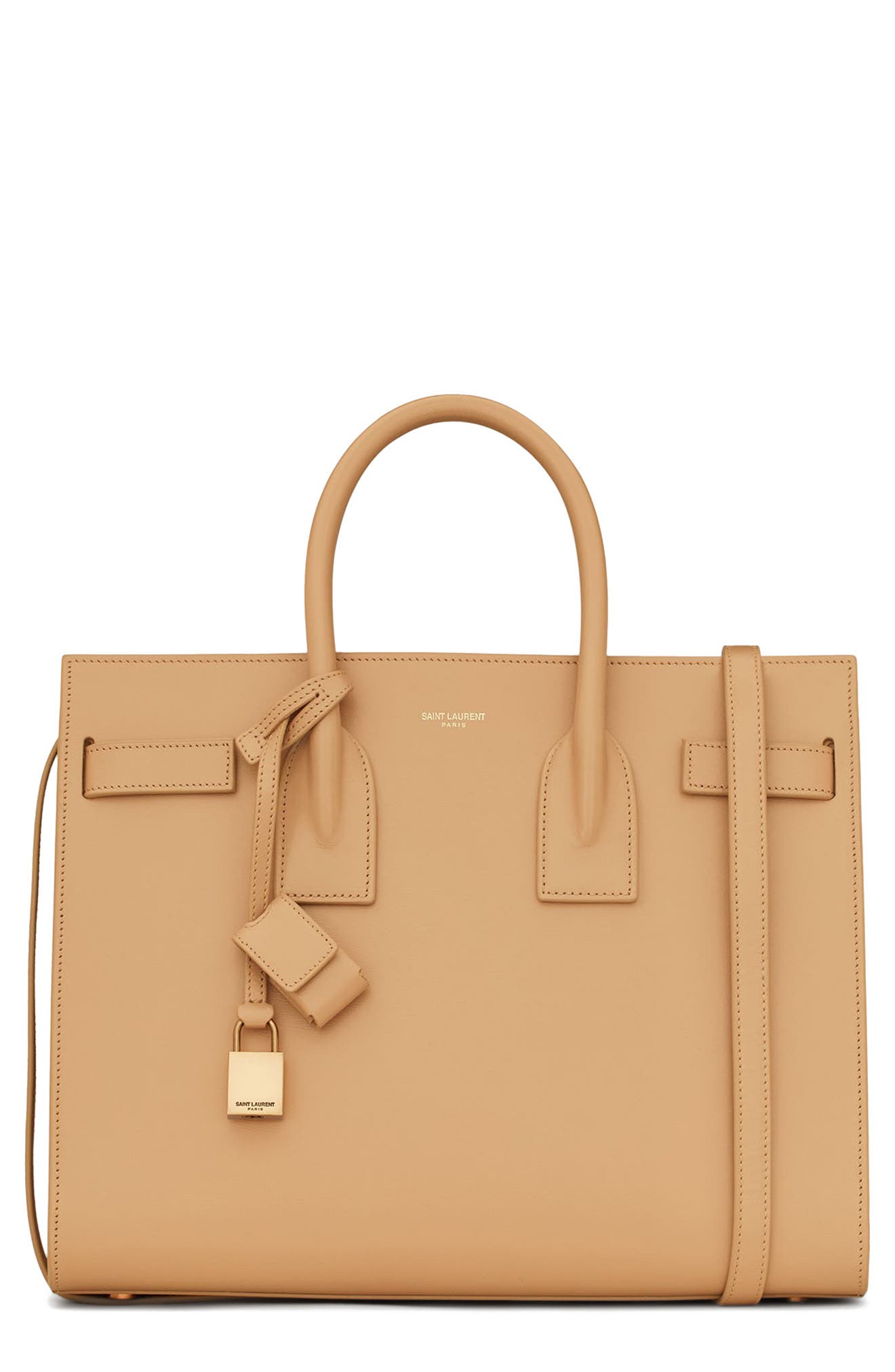 Small Sac de Jour Leather Tote with Pouch, Main, color, CAPPUCCINO