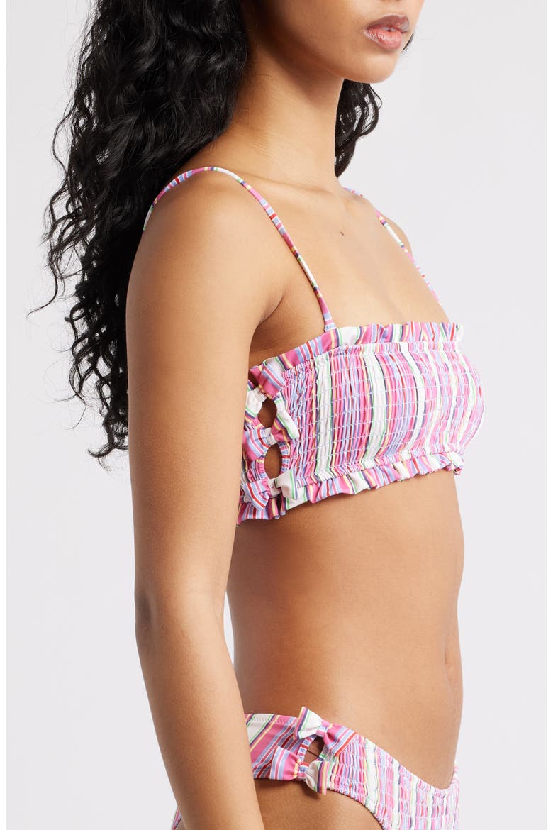 Stripe Smocked Bow Bandeau Bikini Top, Alternate, color, PINK