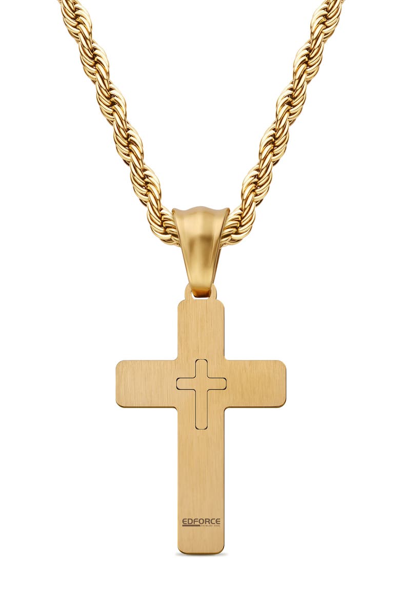 Men's Double Cross Pendant Necklace, Alternate, color, GOLD