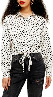 Topshop Spot Drawstring Waist Blouse