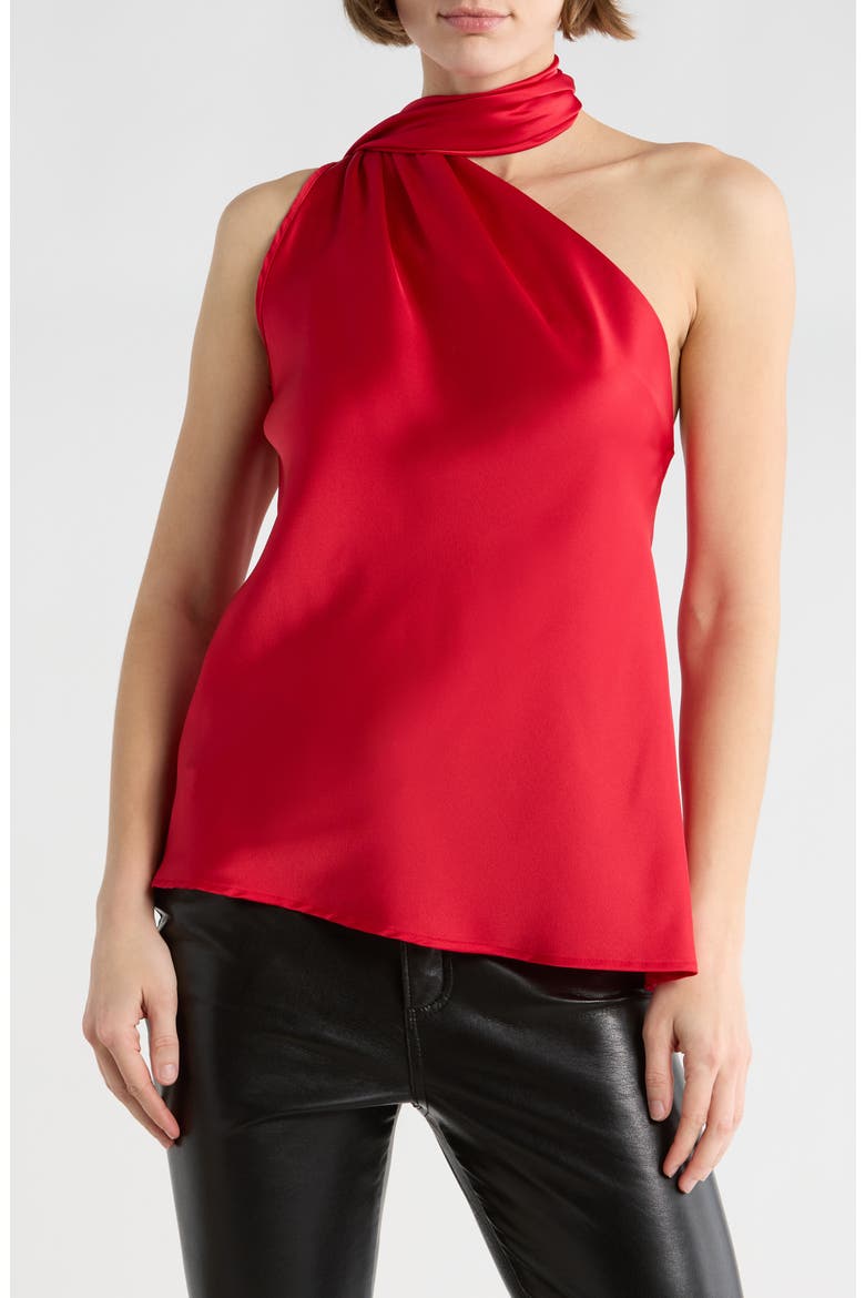 Scarf Detail One-Shoulder Satin Top, Main, color, RED