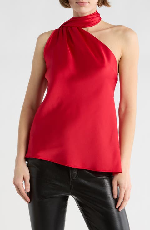 Scarf Detail One-Shoulder Satin Top