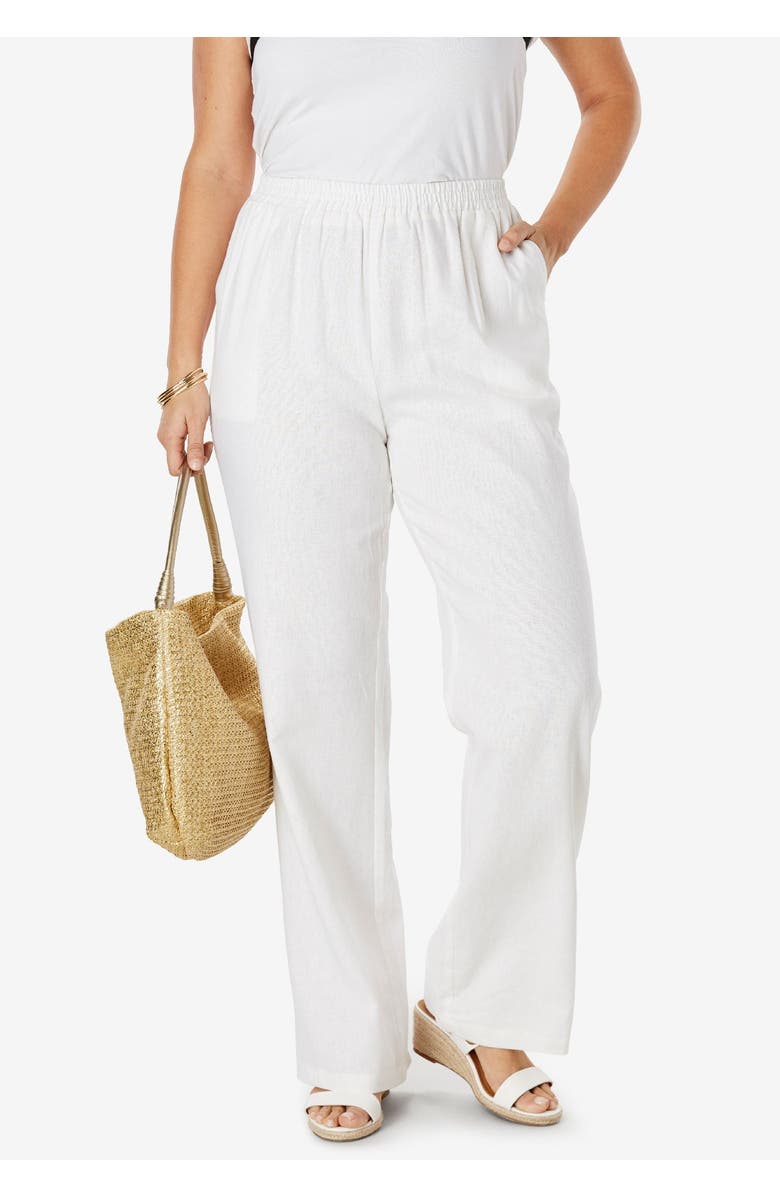 Jessica London Lightweight Linen-Blend Straight-Leg Pants, Alternate, color, Black