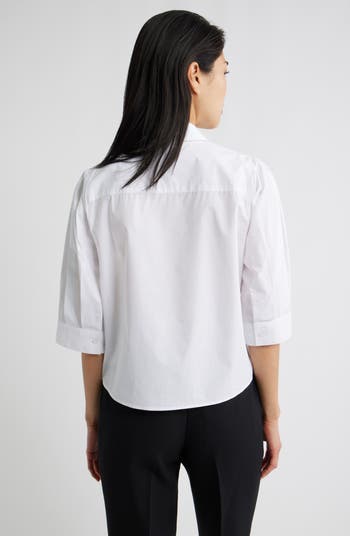 Crop Puff Sleeve Cotton Button-Up Shirt