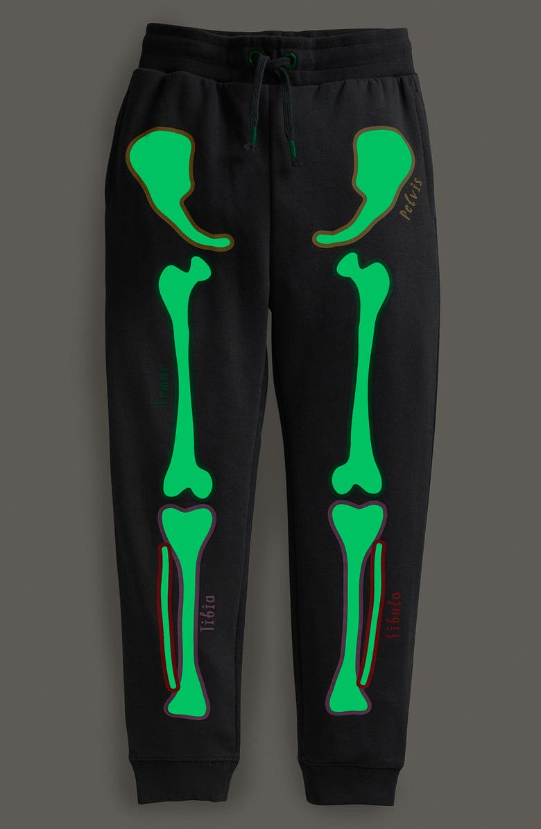 Mini Boden Kids' Halloween Bones Glow in the Dark Cotton Joggers, Alternate, color, 