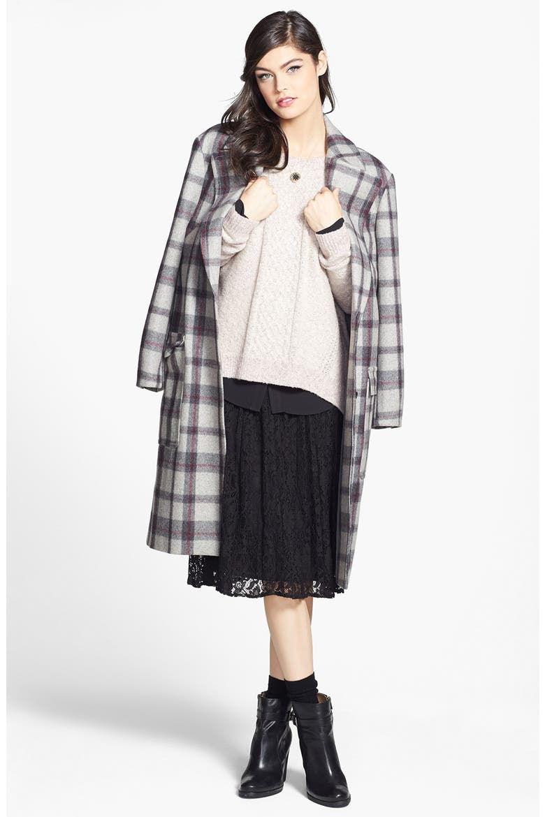 Windowpane Plaid Wool Blend Coat, Alternate, color, GREY WINDOWPANE COMBO