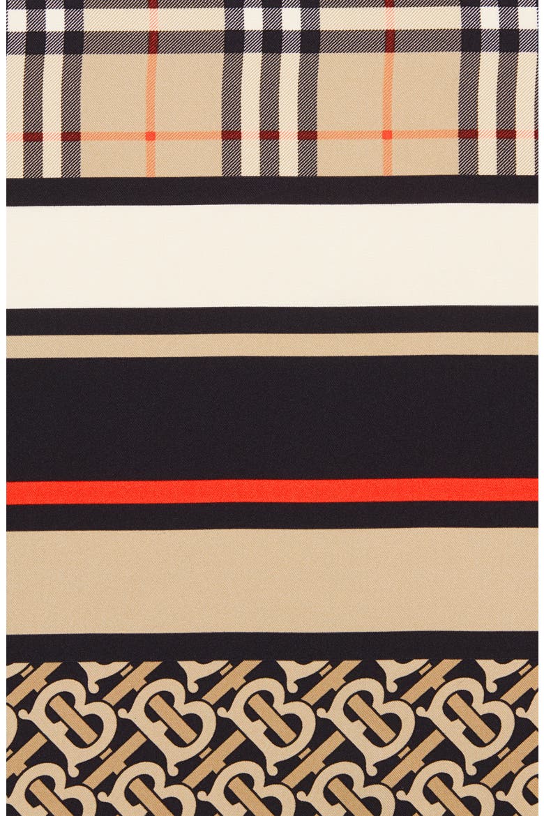 Monogram, Icon Stripe & Check Print Silk Scarf, Alternate, color, ARCHIVE BEIGE